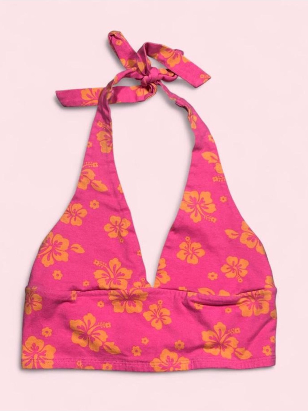 Garage Pink and Yellow Floral Halter Crop Top